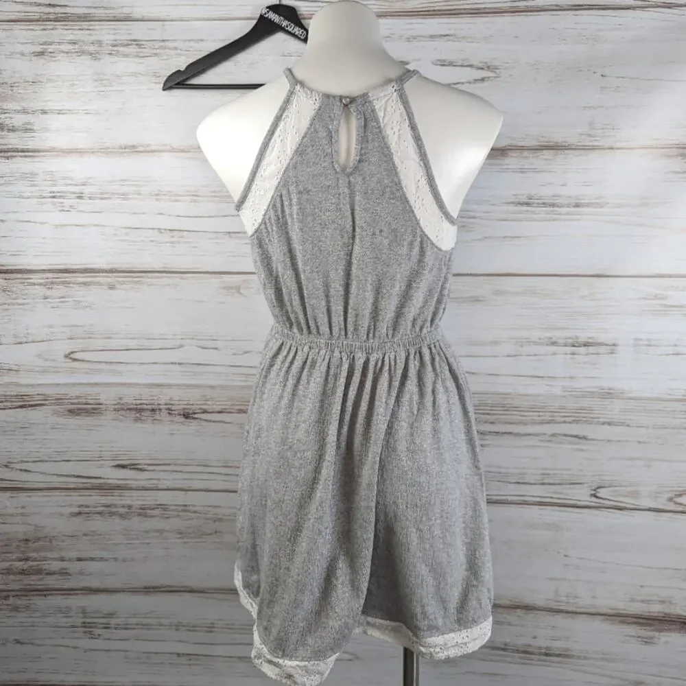 So Juniors Eyelet Lace Gray Sundress Halter Sz XXL 16
